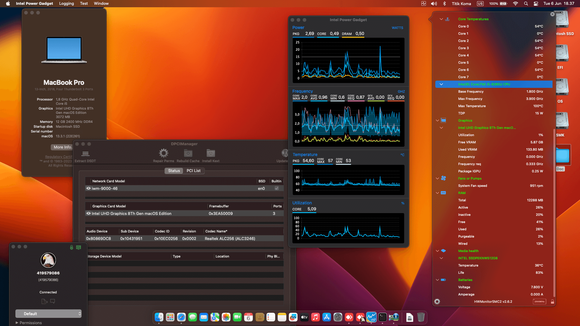 Success Hackintosh macOS Ventura 13.3.1 Build 22E261 in Asus VivoBook A409FJ-EK551T